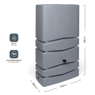 XXL Wassertank "AQUA TOWER" 350 Liter in GRAU (GLATTE OPTIK) mit Füllautomat und Wasserhahn