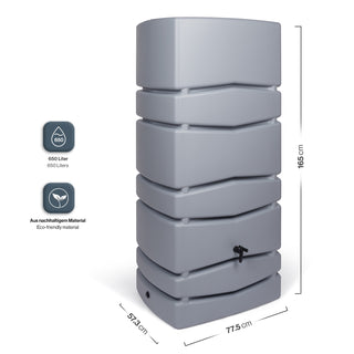XXL Wassertank "AQUA TOWER" 650 Liter in Grau (GLATTE OPTIK) mit Füllautomat und Wasserhahn