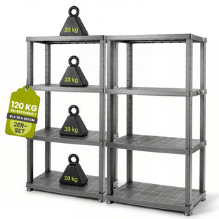 2 x Kunststoffregal „Neo“ mit 4 Böden - 30 kg pro Boden - Grau