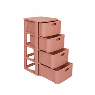 XL Schubladenschrank 'Domus' 4 Schubladen Kunststoff - Moderner Rollcontainer in Rillen-Optik - 40x40x81 cm - Rot-Braun