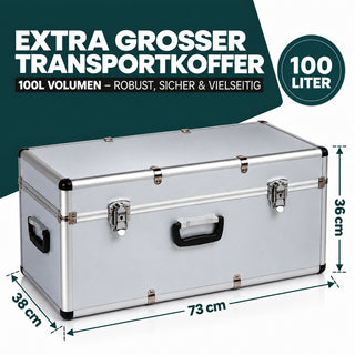 Aluminium Transportkoffer 100 Liter - Abschließbar mit Neopren-Innenverkleidung - Silber