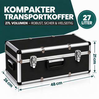 Aluminium Transportkoffer 27 Liter – Abschließbar mit Neopren-Innenverkleidung - Schwarz