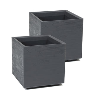 XL Pflanzkübel 'Eco Wood' in Holz Optik in Anthrazit, rollbar 40 x 40 x 40 cm