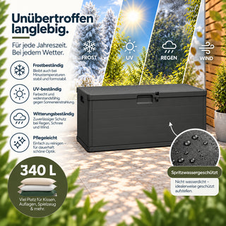 XXL Kissenbox 340 Liter (Holz Optik) in Anthrazit
