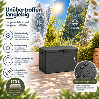 XXL Kissenbox 170 Liter (Holz Optik) in Anthrazit