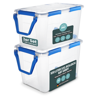 Wasserdichte Box (IP67) mit Deckel und Rollen 100 Liter Volumen (Set wählbar)