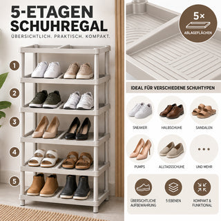 Schuhregal 5 Etagen Beige aus robustem Kunststoff