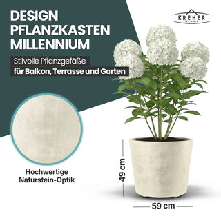 Rollbarer XXL Pflanzkübel "Millennium" 80 Liter in Creme Weiß
