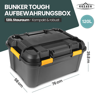 Wasserdichte Aufbewahrungsbox 'Bunker' 120 Liter mit Deckel - IPX7 (Set wählbar)