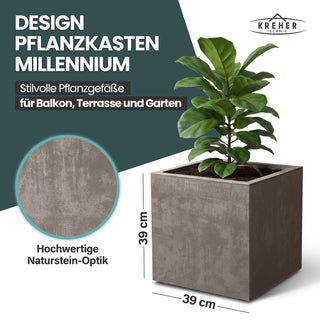 XL Pflanzkübel 'Millennium' 40 Liter, eckig in Sandbraun