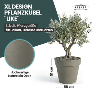 2 x XL Pflanzkübel / Pflanztopf „LIKE“ Ø 58 x H 51 cm - Braun - Rund, Rollbar - in Natur Stein Optik