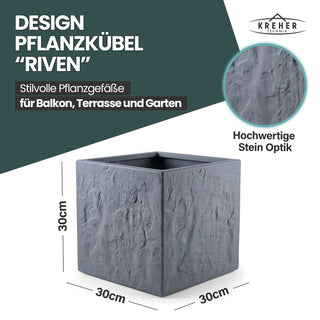 Pflanzkübel 'Riven' in Anthrazit - Blumentopf aus Kunststoff - Steinoptik - 30x30x30 cm