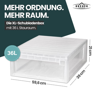 Set: 2 x Schubladenbox Größe XL, Volumen 36 Liter (weiss, transparent)