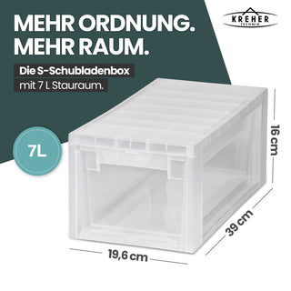 Schubladenbox Größe S, Volumen 7 Liter (weiss, transparent)