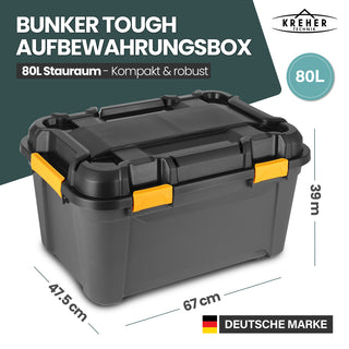 Wasserdichte Aufbewahrungsbox 'Bunker' 80 Liter mit Deckel - IPX7 (Set wählbar)