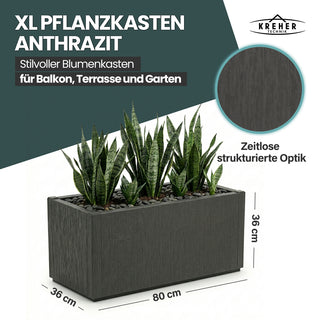 XXL Pflanzkasten "Ethica" in Struktur Optik breite Version in Anthrazit (Set wählbar)