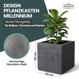 XL Pflanzkübel 'Millennium' 40 Liter, eckig in Anthrazit