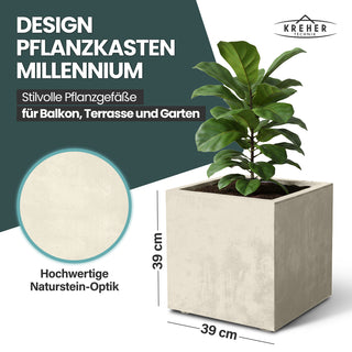 XL Pflanzkübel 'Millennium' 40 Liter, eckig in Creme Weiß