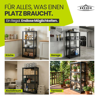 3 x Kunststoffregal „Neo“ mit 4 Böden - 30 kg pro Boden - Schwarz