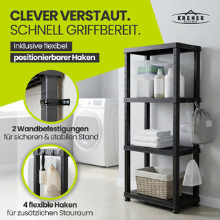 3 x Kunststoffregal „Neo“ mit 4 Böden - 30 kg pro Boden - Schwarz
