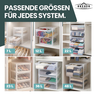 Schubladenbox Größe L, Volumen 23 Liter (weiss, transparent)