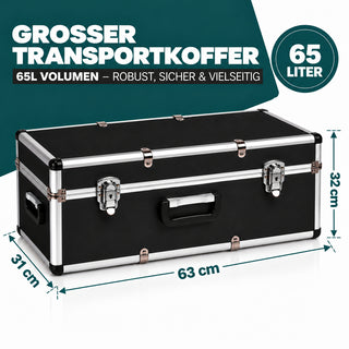 Aluminium Transportkoffer 65 Liter - Abschließbar mit Neopren-Innenverkleidung - Schwarz