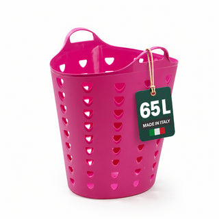 XL Flexibler Wäschekorb 65 Liter Pink - Kunststoffkorb mit Griffen