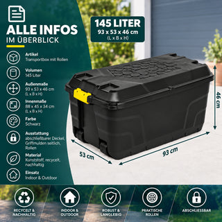 2 x XXL Transportbox "Heavy Duty" mit Deckel - rollbar - 145 Liter Volumen