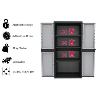 Set: 2 x Kreher - Jumbo-Schrank mit 3 Böden (schwarz, grau)