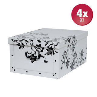 Set: 4 x Dekokarton - Motiv: Blumen Barock, Weiss
