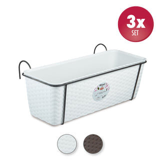 Set: 3 x Pflanzkasten in Rattan-Optik mit Metallaufhängung, Breite 50 cm (Farbe wählbar)