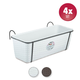 Set: 4 x Pflanzkasten in Rattan-Optik mit Metallaufhängung, Breite 50 cm (Farbe wählbar)