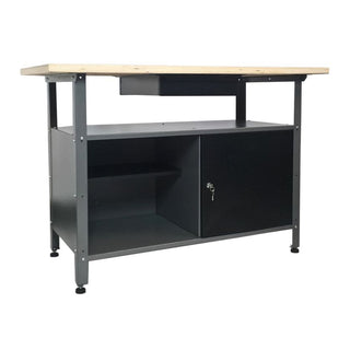 XL Werkbank aus Metall mit 1 Tür in Schwarz und XXL Lochwand inkl. Hakenset 52tlg.